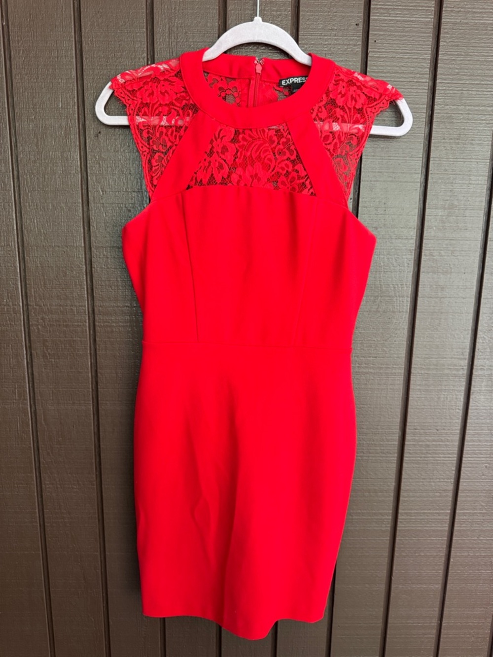 Express Red Lace-Detail Mini Sheath Dress